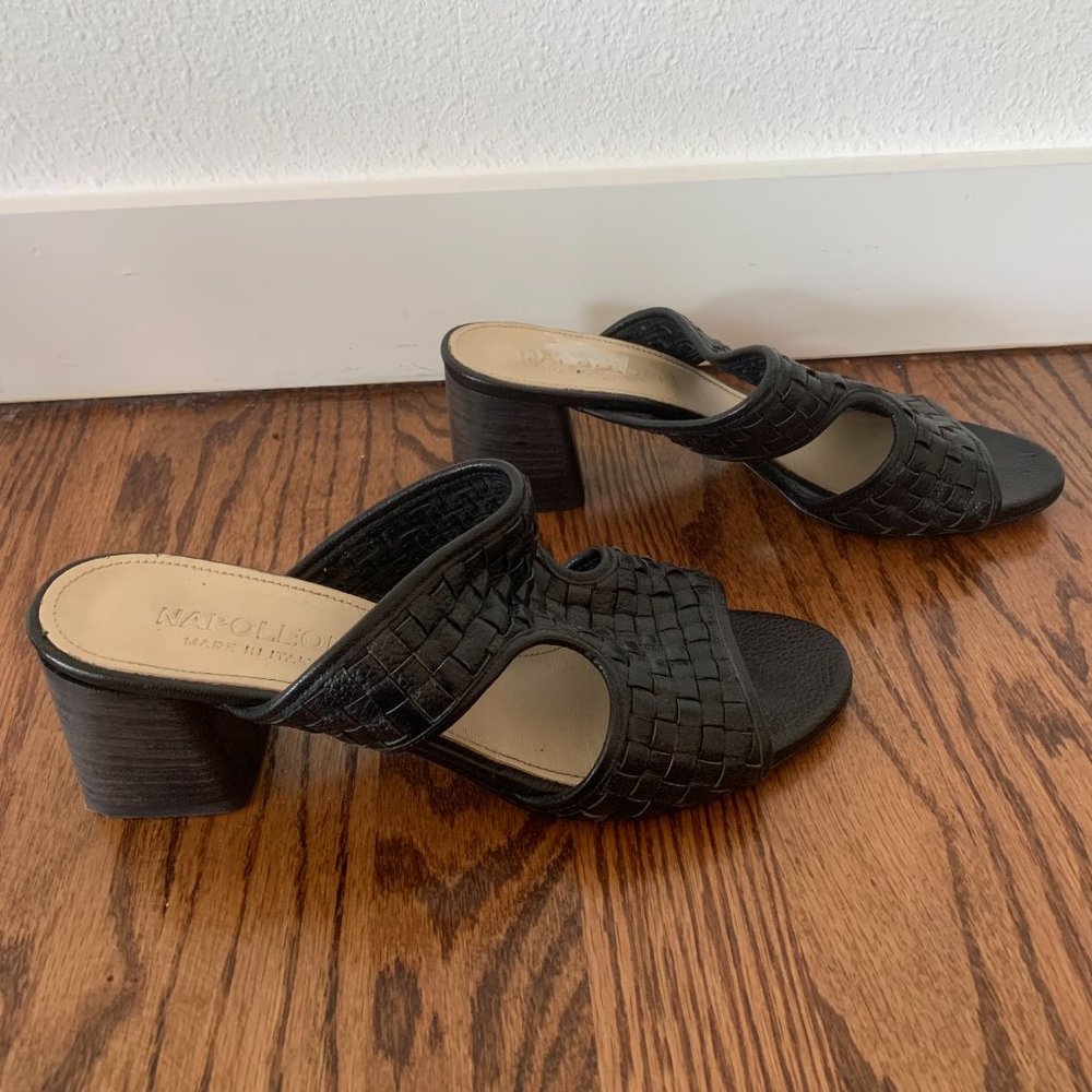 Napoleoni Italian Black Woven Leather Sandals, Sz 39 - Picture 4 of 9
